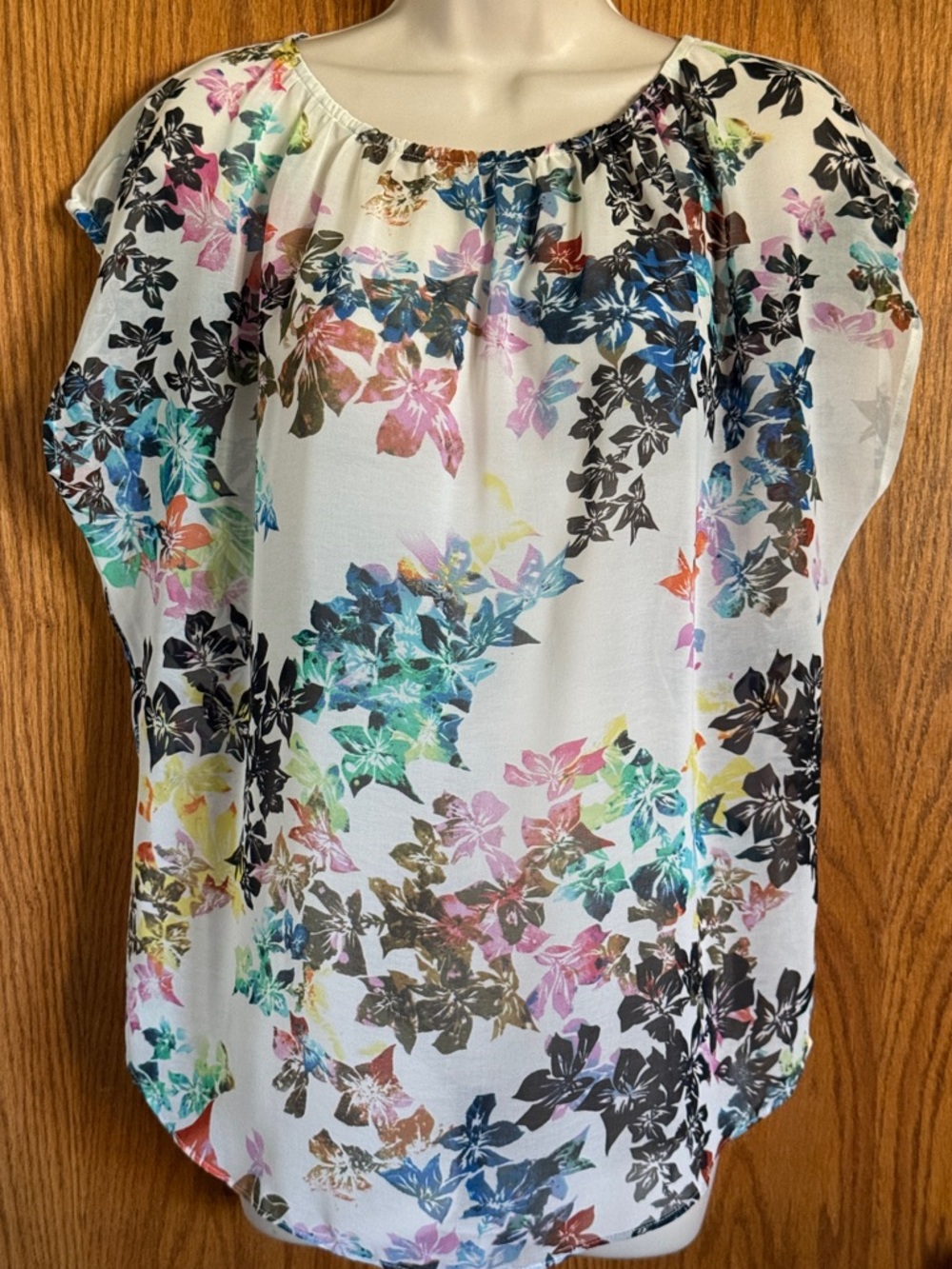CAbi Sheer Floral Blouse #872 Eliza Keyhole Tie Back Multicolor Women's Size XS